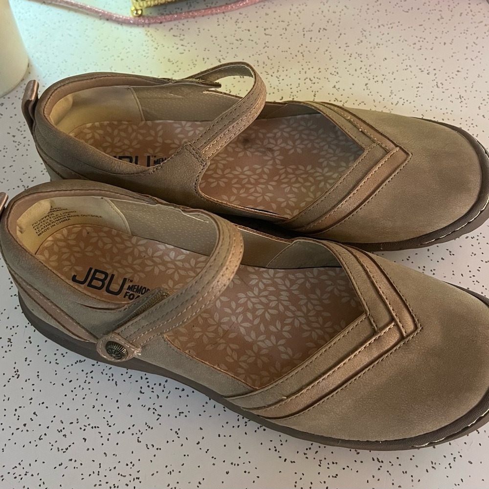 JBU Tan Mary Jane Flats with Strap